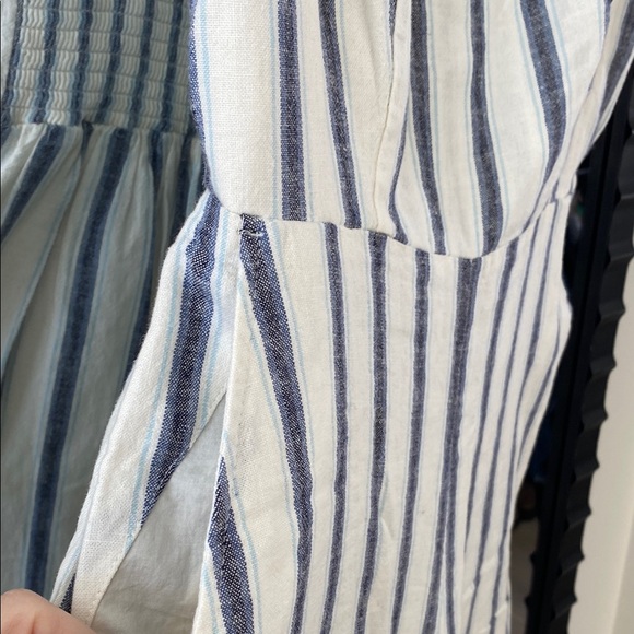 Linen Striped Blue and White Jumpsuit - Picture 2 of 7